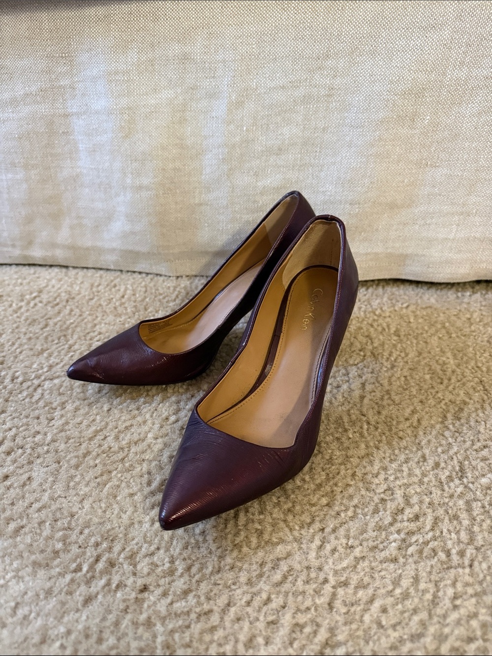 Calvin Klein Women's Dark Burgundy Pointed Leather Pumps